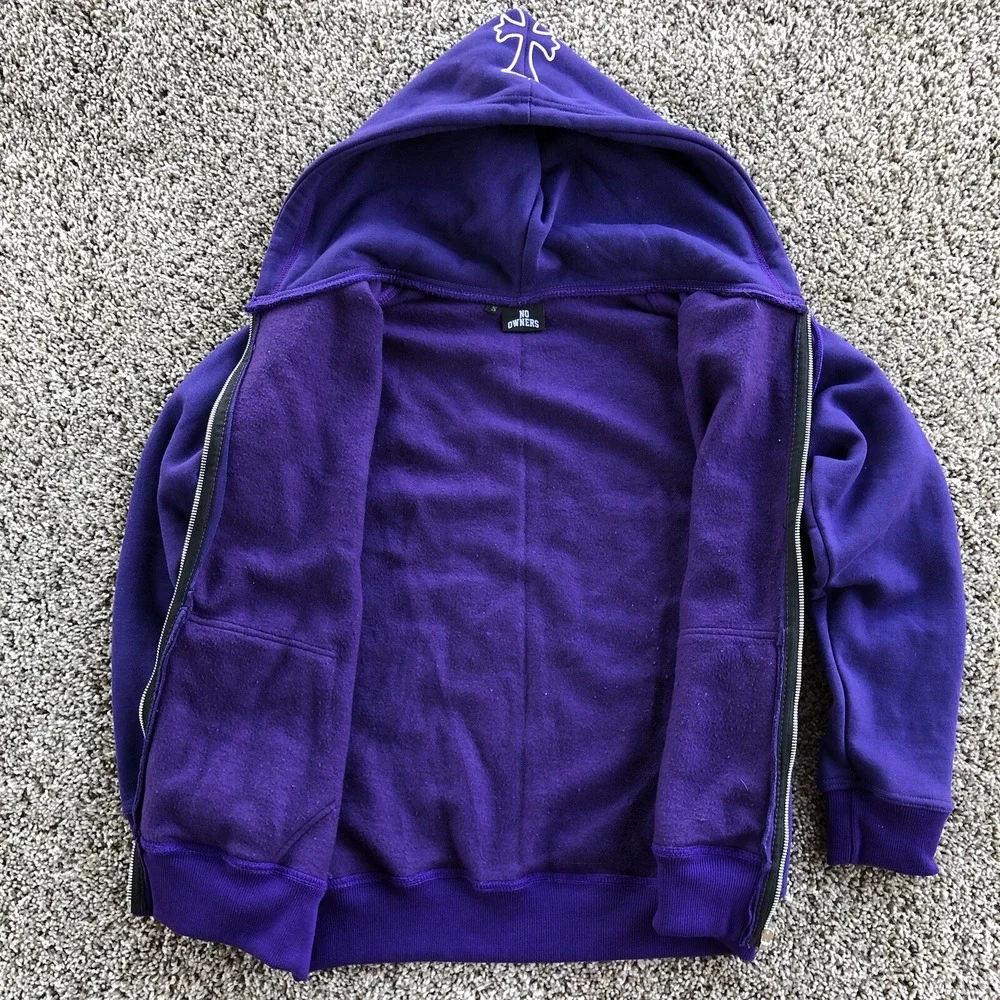 No Owners Full Zip Up Hoodie Adult Size S Lot of 2 Purple Black Crusaders Cross